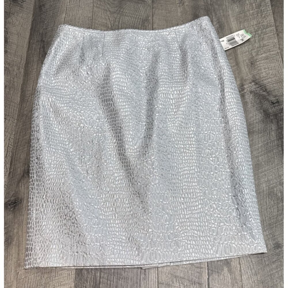 Albert Nipon Skirt Womens Size 8 Blue Silver Shimmer Straight Career Evening NEW